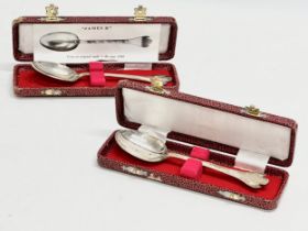 2 vintage silver James II style spoons in cases. 56 grams.