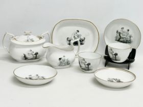 8 pieces of early 19th century Miles Mason porcelain tea ware for New Hall. Circa 1810. Platter 19.
