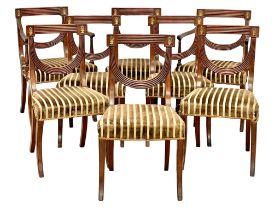 A set of 8 good quality late Regency mahogany dining chairs with Reeded Splat backs and brass mounts