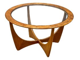 A G-Plan Astro Mid Century teak coffee table with glass top. 83.5x44.5cm