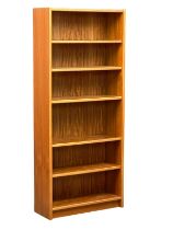 A large Danish Mid Century teak open bookcase/ shelving unit. 83x32x193.5cm