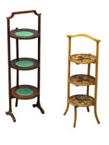 2 Edwardian cakestands. An Edwardian inlaid mahogany 3 tier cakestand and 3 tier cakestand with