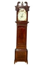 A George III inlaid mahogany long case clock with painted dial and reeded half columns on bracket