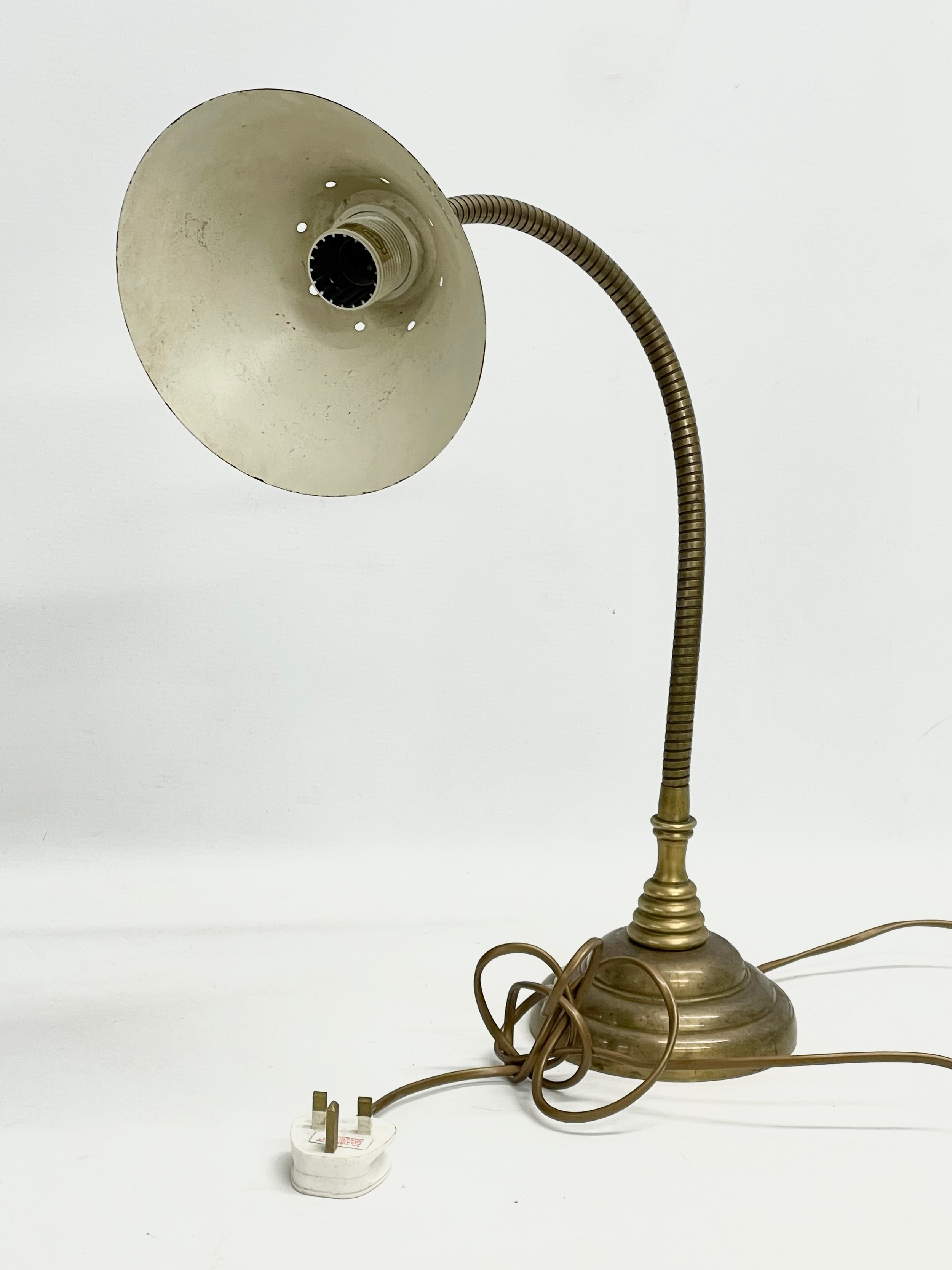 A large brass swan neck desk lamp. - Image 4 of 5