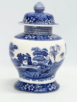 A Spode ‘Blue Tower’ jar with cover. 18x29cm