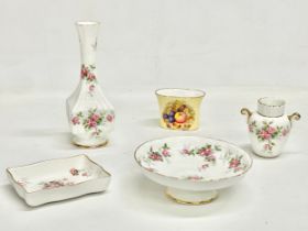 A collection of Aynsley pottery. 4 pieces of Aynsley Grotto Rose and an Aynsley Orchard Gold