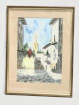 A watercolour of a Spanish street scene. By S. Villalva. 33.5x48cm. Frame 49.5x65.5cm