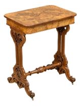 A Victorian inlaid Burr Walnut work table. 56.5x41x70cm