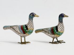 A pair of vintage cloisonné birds. 9x6cm