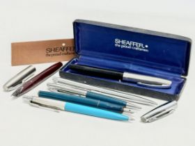 A collection of pens. Sheaffer x2. Parker x1. Conway Stewart x2. Paper Mate x1