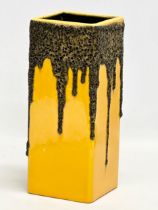 A Mid Century Modern German lava glazed square vase by Fohr Keramik. 10.5x10.5x25.5cm