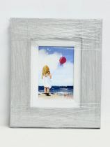 An oil painting on board by Michelle Carlin. Girl with Balloon. In a new frame. 11x16.5cm. Frame