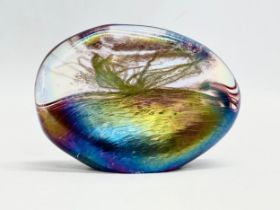 A large iridescent glass paperweight designed by John Ditchfield for Glassform. 16x11.5cm