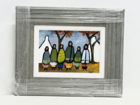 An oil painting on canvas by Mary Lou. Shawlies on a Stroll. In a new frame. 29x19.5cm. Frame
