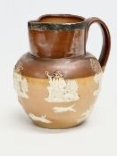 A late 19th century silver rimmed Doulton Lambeth stoneware jug. 17x15x17cm