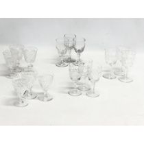 5 sets of 3 early/mid 20th century crystal liqueur glasses. 11.5cm