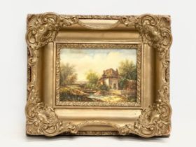 An oil painting on board in an ornate gilt frame. Carvers & Gilders. 31.5x6.5x26.5cm