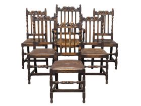 A set of 6 oak chairs in the 17th century style. Circa 1910-1920