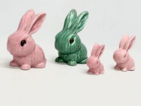 4 vintage Sylvac pottery rabbits. Largest 2 13x15cm