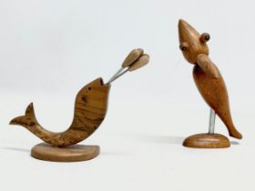 A 1970’s Mid Century teak bird and cocktail stick holder.