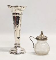 A silver vase (filled), with a silver lidded glass pot. Vase measures 15cm