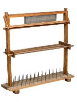 An early 20th century industrial weaving sewing stand. 125.5x34.5x127cm