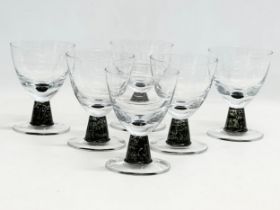 A set of 6 Denby ‘Energy’ crystal Art Deco style wine goblets/wine glasses. 9.5x13cm.