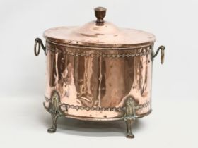 A Victorian copper coal bin with original liner. 43x30x42cm