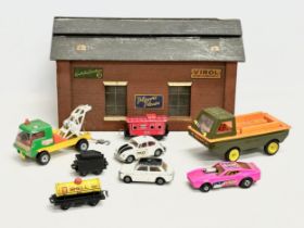 A collection of toys cars etc. Tonka, Lone Star, Matchbox, Haji, Corgi and a scratch made train