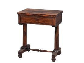 A excellent quality late George IV rosewood turnover games table/side table, with drawer. Circa