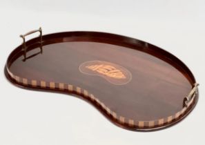 An Edwardian inlaid mahogany kidney shaped tray. 58x40x6cm