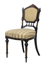 A Victorian ebonized side chair with inlay burr walnut decoration. Circa 1870-1880's