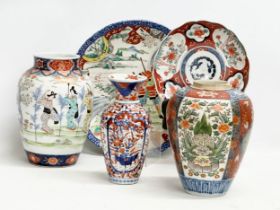 5 pieces of late 19th and early 20th century Japanese Imari pottery. Late 19th century vase 22cm.