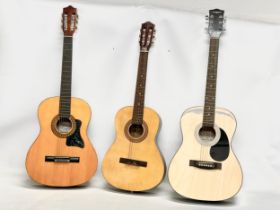 3 guitars. A Torre model S102. A Herald model HL44. A Martin Smith W-101-N-PK Natural.