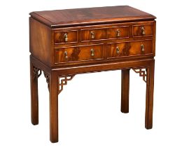 A Chinese Chippendale style inlaid mahogany chest of drawers. 70x40.5x75.5cm (10)