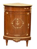 A Louis XIV style French corner cabinet with large single drawer and marble top. 73x51x108cm