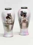 A pair of Edwardian period silver mounted vases by Henry Perkins & Son. 1910-1915. 14.5cm