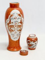 Japanese Kutani porcelain. A 19th century Japanese Kutani jar with 2 covers 10cm. A late 19th/