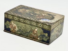 An early 20th century Indian hand painted wooden tabletop storage box. 17.5x10.5x6.5cm