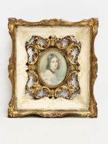A late 19th century hand painted miniature in gilt frame. 20.5x22.5cm