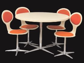 A Mid Century Space Age table and 4 chairs by Benze. 1960s. Table measures 111x75.5cm