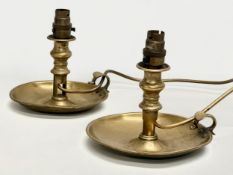 A pair of Victorian brass electrified finger lamps/chambersticks. 17x17cm