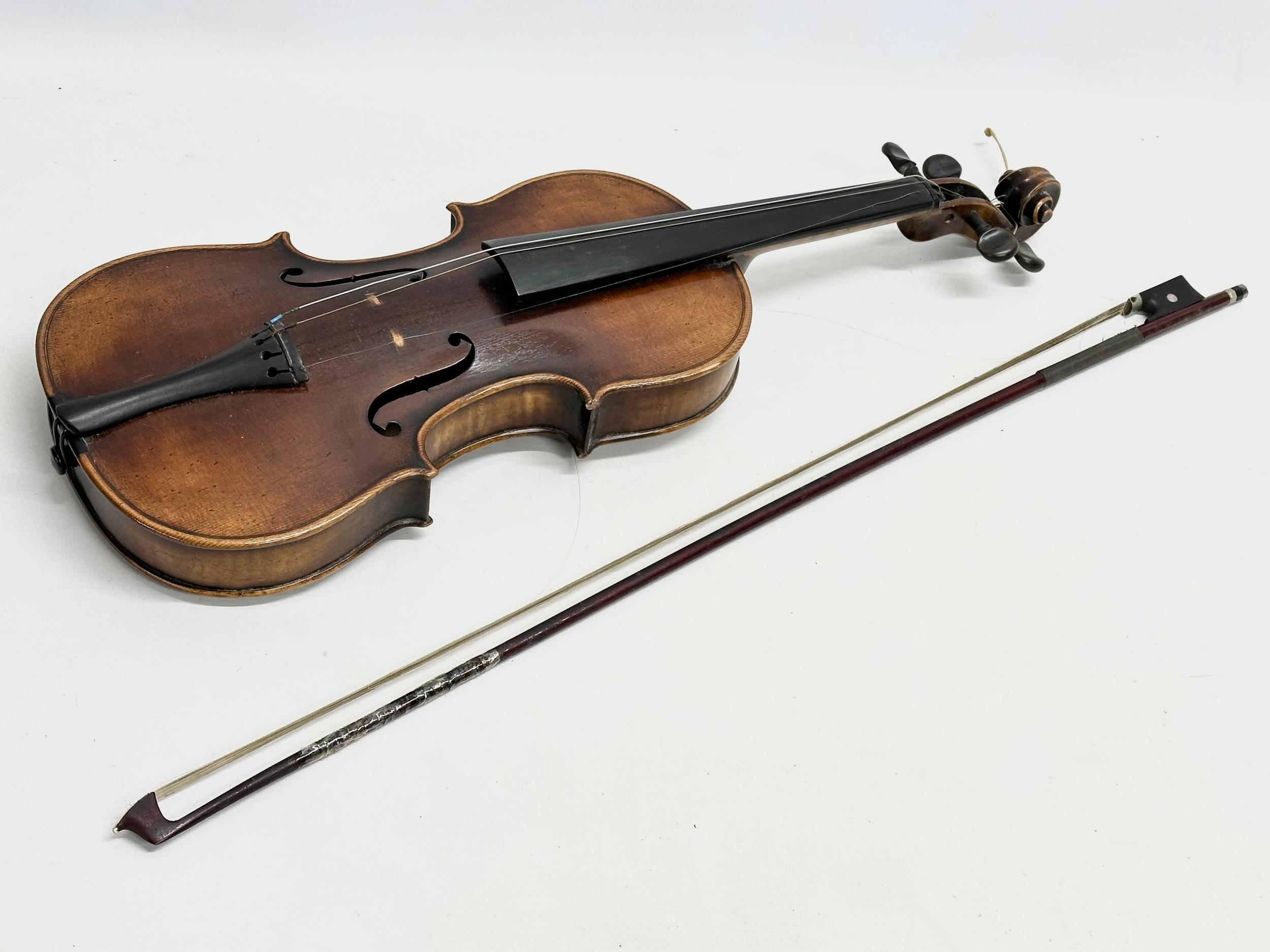 A late 19th/early 20th century violin with case. - Image 3 of 4