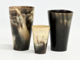 3 19th century horn drinking cups. 12cm