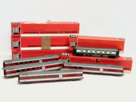 5 vintage Jouef model train carriages with boxes. Voitures Voyageurs Et Wagons. Voiture Mixte