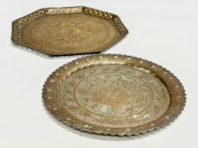 2 late 19th century Middle Eastern brass trays. 32x33cm