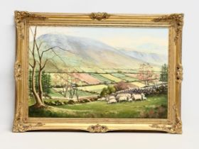 A large oil painting on canvas by James Matthews. Sheep Farming. 74x49cm. Frame 90x64cm