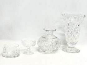 4 pieces of Waterford Crystal. A large Waterford crystal vase 16.5x25.5cm. A Waterford lamp shade