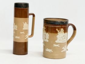 A tall late 19th century silver rimmed Doulton Lambeth stoneware tankard 19cm, with an early 20th