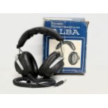 A pair of vintage Alba Dynamic Stereo Headphones with box. Model H.4